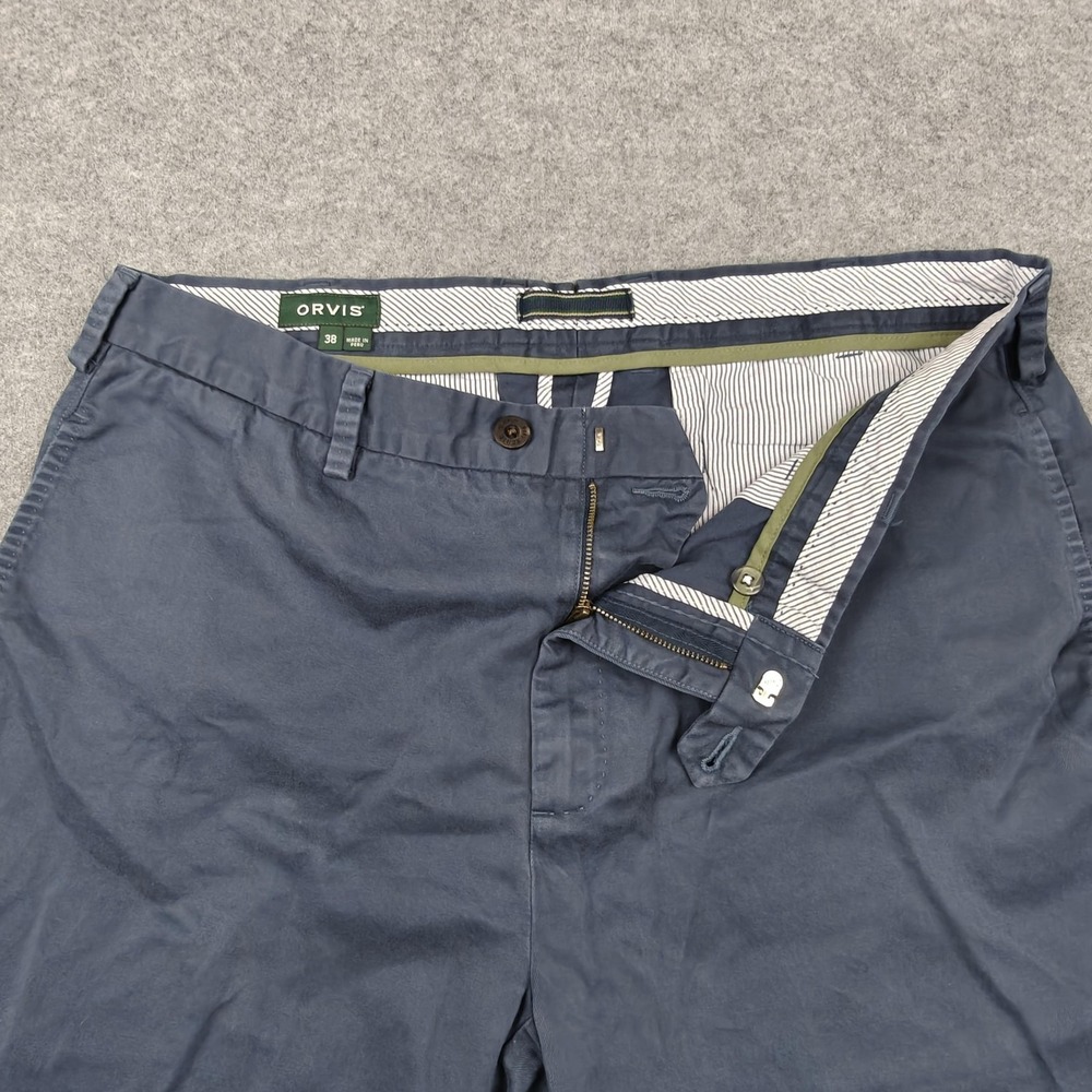 Orvis Shorts Mens 38 Blue 9" Inseam Cotton Canvas Chino Flat Front Summer - Picture 2 of 10